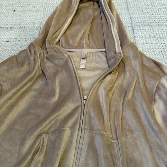 Velvet Zip-Up Hoodie - Tan - Picture 3 of 5